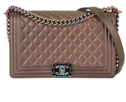 Medium Iridescent Boy Bag, £3,500, Handbags, Brown, Leather, Front view